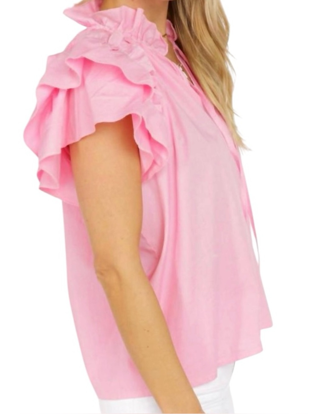 Sofia Made in Italy Bubblegum Pink Ruffle Sleeve Kata Top L